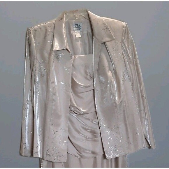 RM Richards Champagne Satin Sheath Dress Jacket Set Women's Formal Gown Plus 18W - Picture 3 of 8